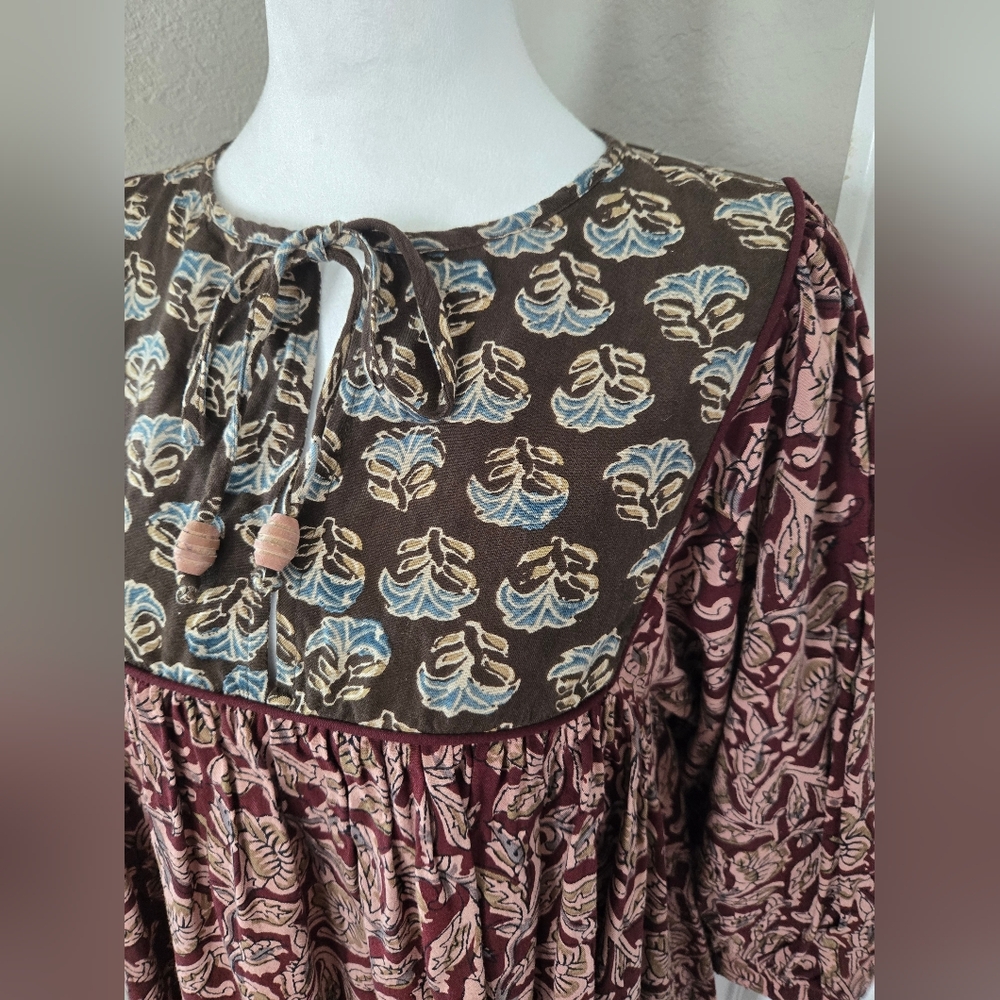 NATURAL LIFE Stella Mini Dress Maroon Floral Vines Purple Wine Sz Small - Picture 4 of 14
